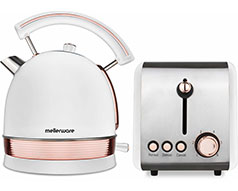 Mellerware Pack 2 Piece Set Stainless Steel White Kettle And Toaster "Rose Gold"
