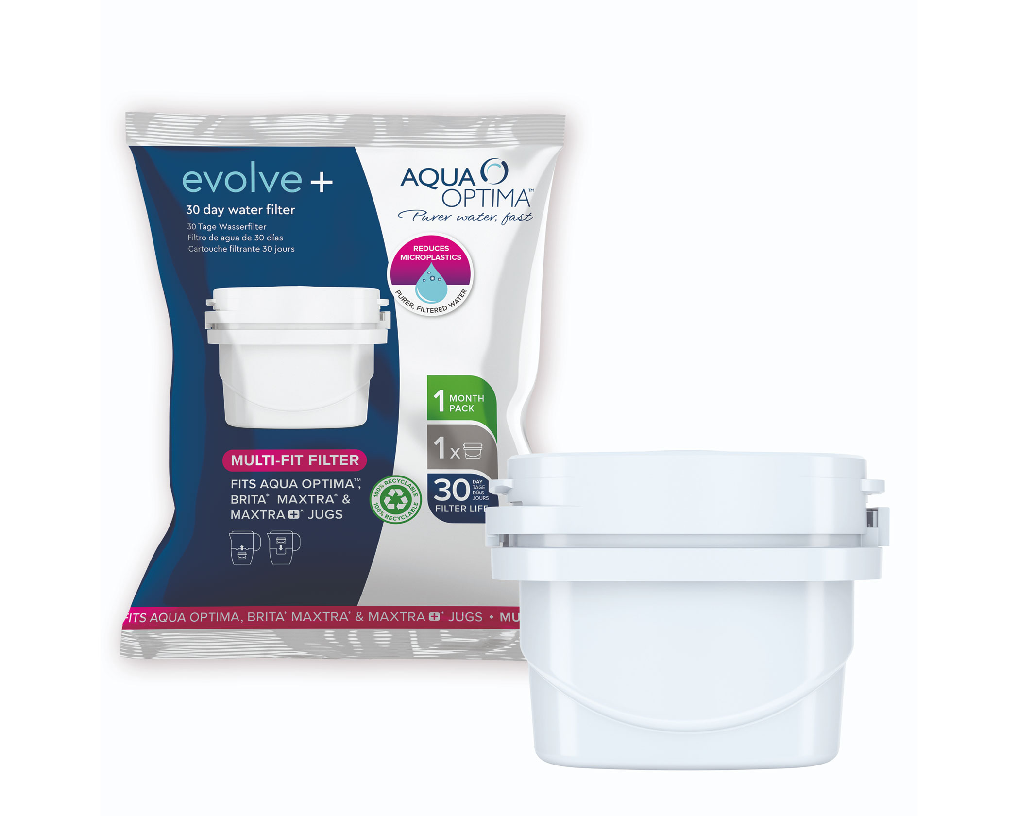 Aqua Optima Filter Single Plastic White 30 Day "Evolve+" EPS911 Creative Housewares
