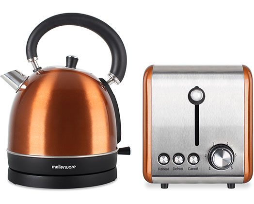 Mellerware Pack 2 Piece Set Stainless Steel Kettle And Toaster "Copper"