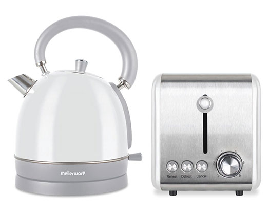 Mellerware Pack 2 Piece Set Stainless Steel White Kettle And Toaster "Chiffon"
