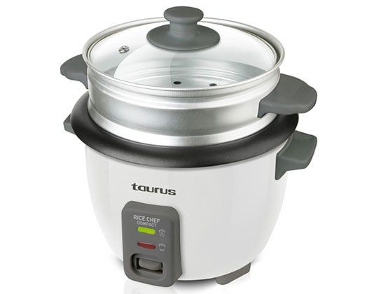 TAURUS RICE COOKER WITH GLASS LID PLASTIC WHITE 600ML 300W  RICE CHEF COMPACT 