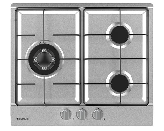 TAURUS HOB GAS 3 COOKING ZONES STAINLESS STEEL SILVER 60CM 6050W GI3EB