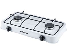 Mellerware Stove Gas Table Top Double Burner Adjustable Temperature Powder Coat White "Vulcan Ii"