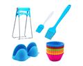 Tongs, Silicone brush, muffin cups, silicone pot mitts