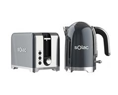 Solac Pack 2 Piece Gun Metal Grey Kettle + Toaster "Basque Steel"